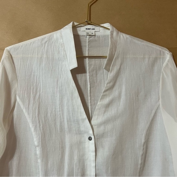 Helmut Lang | Element Sheer Hem Silk Button Front Shirt Combo Top White Size M - Picture 4 of 16